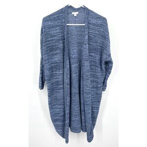 Pure Jill Open Cardigan Women M Blue Variegated Knit Shawl Collar